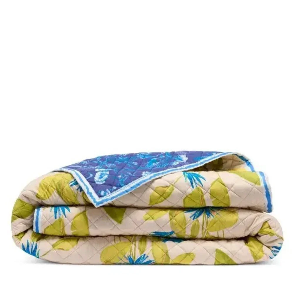 Coniglio Palm Beach Bird of Paradise Faded Banana Reversible Quilt Cranes Indigo